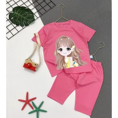 Bộ đồ bé gái - quần lửng in hình bé gái  QL3 chất vải co giãn 4 chiều cho bé từ 8kg đến 25kg-NAMKIDS mã QL3 Thời trang trẻ em