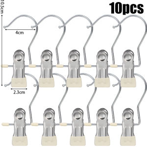 10Pcs/set Laundry Hook Clips Hanging Clothes Clips Stainless Steel Hangers Clips Sock Hat Pants Drying Clothes Pins Home Laundry Clothes Pegs