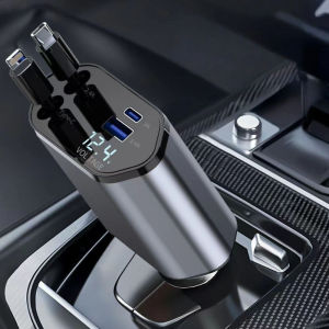 Runvictor 120W Super Fast Charging Digital Display 4 Port Retractable Cable Car Cigarette Lighter Input Pengecas Kereta