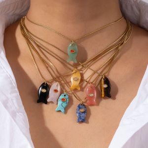 DJDK Jewelry Mini Fish Necklace Colorful Bohemia Ocean Style Beach Choker Trendy Handmade Fish Pendant Necklace Summer