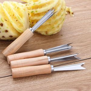 GIGBM Stainless Steel Pineapple Seed Remover Portable Wooden Handle Pineapple Peeler Creative Multifunctional Eye-digging Clip Kitchen