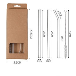 4Pcs/Set Clear Glass Straws – Reusable Straight & Bent with Case and Brush Eco Friendly & Healthy