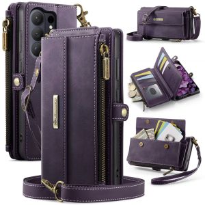 Wallet Case Compatible with for Samsung Galaxy S26/S25/S24 Ultra S26/S25/S24 Plus with RFID Blocking Card Holder Wrist Strap Shoulder Strap PU Leather Magnetic Snap Zipper Flip Phone Case Fit for Galaxy S26 (Pink)