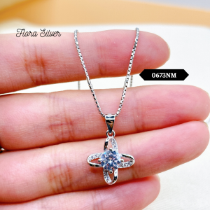 FLORA 0670NM - [Có bán lẻ] Dây chuyền bạc xi bạch kim hình trăng cỏ 4 lá hoa 4 cánh hình trái tim dành cho nữ