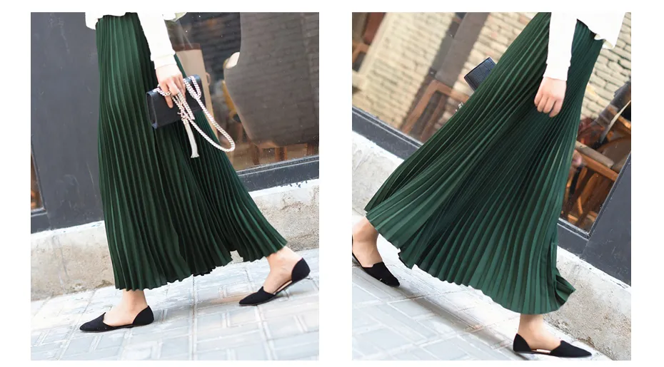 Womens Fashion Pleated Midi Long Skirt Female Korean Japanese