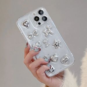Cute 3D Love Heart Y2K Star Phone Case For iPhone 16 Pro Max Korea Spicy Girl Soft Cover Epoxy Glitter Shell Shockproof Cases