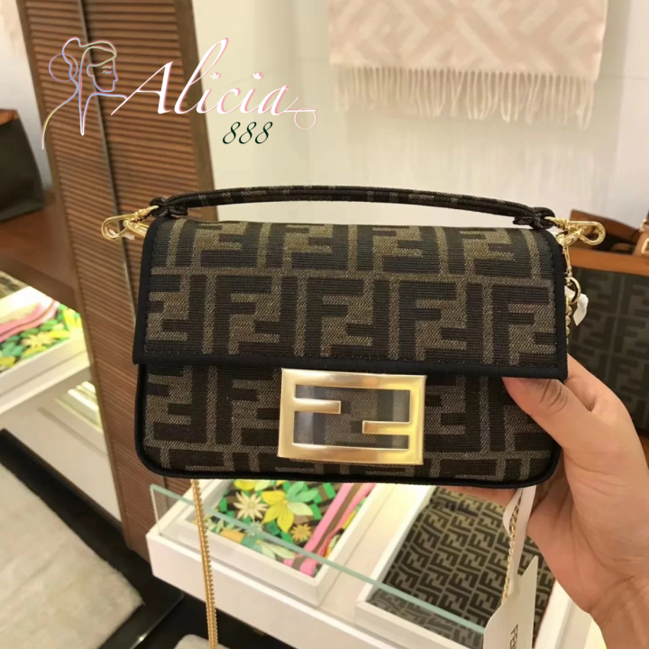 Mini Baguette Bag 20 With FF Motif Burgundy Leather Ghw
