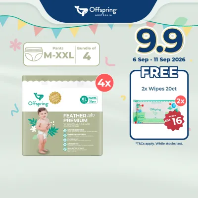 Offspring FeatherAir Premium Baby Diapers Pants M176/L152/XL128/XXL112 [4 Packs]