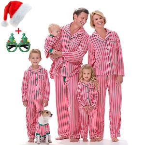 Fashion cotton whole family matching Christmas pajamas set mother kids baby stripe print loungewear Xmas sibling couple pyjamas