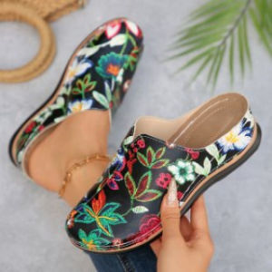 [Free Shipping] Plus-Size Slip-On Sandals 2025 Thick-Soled Lazy-Style Printed Wedge-Heeled Half-Slipper Sandals For Women