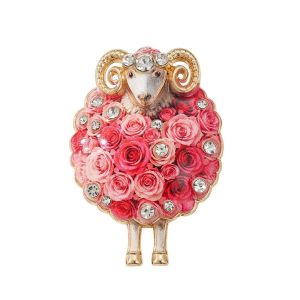 NJJU Rhinestone Sheep Brooch Pin Colorful Lovely Flower Lamb Badge Cute Alloy Animal Brooch Women