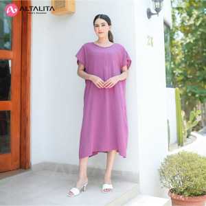 Altalita - Daster Octavia Cringkle Airflow Polos Busui Resleting Depan Selutut Jumbo Non Ruffle