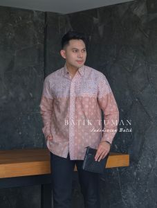 ARYALOKA MOCCA NUDE Kemeja Batik Pria Lengan Panjang Warna Soft Pastel Choco Garutan Cap Bahan Katun Halus Berkualitas