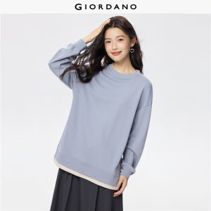GIORDANO Women Sweatshirts Fake 2-Piece Smooth Soft Sweatshirts Mock Neck Side Vents Simple Fashion Casual Sweatshirts 05325799