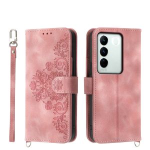 เคสสำหรับ Vivo V29 V27 V25 V23E V25E V21 V21E เคสโทรศัพท์กลีบดอกไม้กระเป๋าสตางค์หนัง5ช่องเสียบบัตรปลอกแฟชั่นฝาปิดแบบพับ