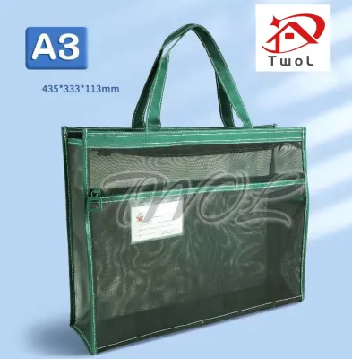 TWOL SHOP 1pcs A3 Size Art Bag File Document Zipper Expandable Net Envelope Large Capacity