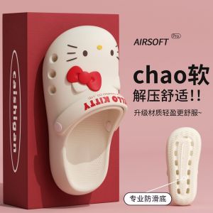 [Free Shipping] Summer New Detachable DIY Bow Cartoon Cat Comfortable Soft Outdoor Non-Slip Breathable Closed-Toe Clogs
