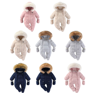 Baby Winter Clothes Newborn Girls Boys Jumpsuit with Fleece Interrior Thicked Warm Outdoor Romper Solid Long Sleeve