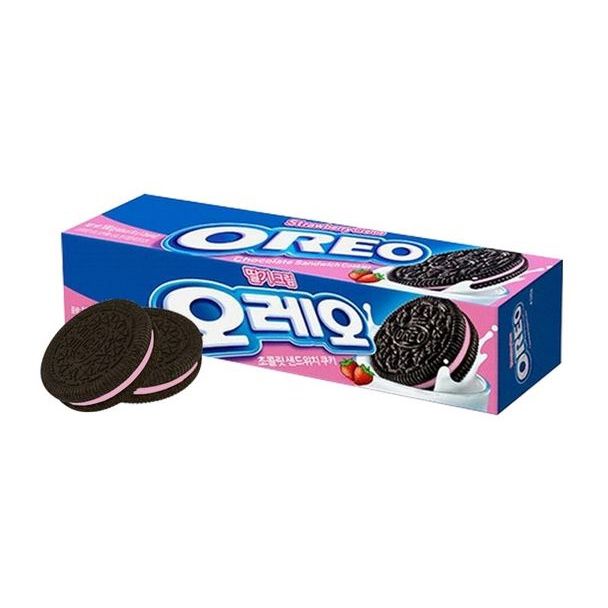 oreo strawberry creme ขนมคุ้กกี้สอดไส้ครีมสตรอเบอร์รี่ 100g 오레오 딸기크림 ...