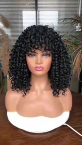 Curly Afro Wigs for Black Women Kinky Curly Wig with Bangs Synthetic Fiber Natural Looking Glueless Hair for Daily Wear