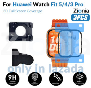 Zionia [3PCS] Easy Install Screen Protector for Huawei Watch Fit 3 4 5 Pro Fit3 Fit4 Fit5 20D Curved Full Cover PMMA HD Film with Positioning Tool (Not Glass)