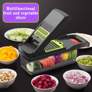Professional 7-in-1 Stainless Steel Vegetable & Fruit Slicer Julienne Cutter Chopper with Draining Basket Durable Kitchen Cutting Tool Set | Replaceable Stainless Steel Blade | Multi-function Vegetable Slicer
