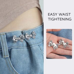 REEBO Alloy Bow Pants Button Tightener Waist Buckle Bowknot Jean Fit Tighten Buckles Exquisite Button Clasps Jean Buttons for Loose Jeans