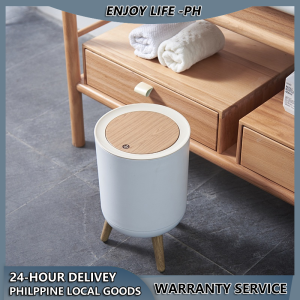 BIG SIZE Nordic Minimalist White & Wood Large Capacity Living Room Bedroom Press Aesthetic Trash Can