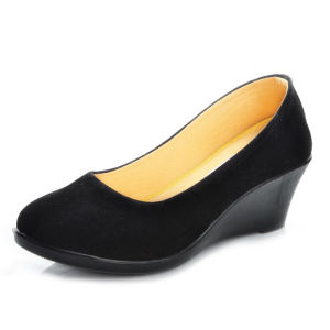[Free Shipping] WomenS Cloth Shoes Slip-On Work Shoes With A Wedge Heel High-Heeled Professional Shoes Black Cloth Shoes Factory Price