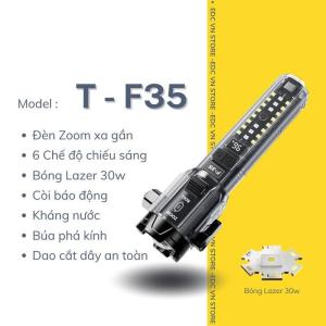Đèn Pin F35 Led lazer siêu sáng - còi báo động - cắt dây an toàn - phá kính – sạc cho điện thoại
