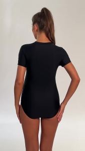 [toronto2] Surfing Suit Shorts Sleeve Sports Swimwear for Women Round Neck Zipper Conservative Patchwork Swimsuit Summer New