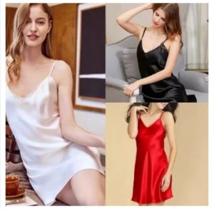 Silk Ruched Dress Womens Lingerie Plain Sleepwear Satin Nightdress Pajama NightWear