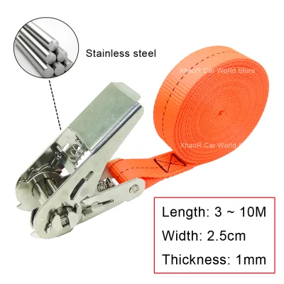 【T-Moto】 3~10m Stainless Steel Tow Luggage Bag Ratchet Strap Transport Bike Car Cargo Truck Down Belt Lashing Motorcycle Tension Rope