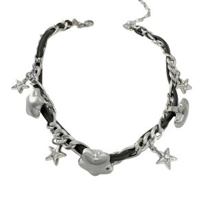 YOYO CHARMING Y2k Punk Bracelet Necklace PU Leather Metal Chain Star Pendant Bracelet Hip Hop Black Multilayer Hand Rope Female