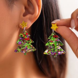 YOCKY Bohemian Merry Christmas Earrings Dangle Shiny Christmas Tree Acrylic Earrings Trendy Charms Xmas Earrings Studs Woman