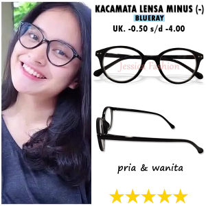 Kacamata Minus Antiradiasi Ukuran -0.50 sampai -4.00 Frame Oval Full Bingkai Ringan Kokoh Warna Hitam Lensa Bening Untuk PRIA WANITA - COD