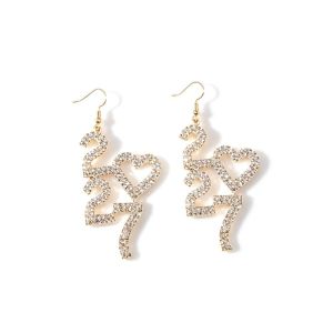 COUPLECOL Elegant 2027 Digital Earrings Rhinestone Long Drop Happy New Year Earrings Trendy Jewelry Love Heart Stud Earrings New Year Party