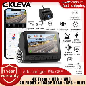 EKLEVA 4K DashCam WIFI Car DVR 2160P Rear Cam Video Recorder 3 Inch Night Vision WDR Driving Cam 24H Parking Guard
