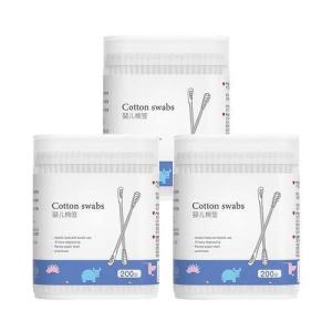 3 hộp Tăm bông cho bé sơ sinh bông tự nhiên hộp 200 que Cotton Swabs
