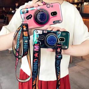 GFAITH For Huawei Y6P 2020/Y7P Case Silicone With Cute Crossbody Lanyard Kickstand Retro Camera Huawei Y7P Couple Phone Casing