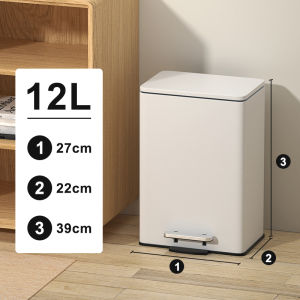 JustLiving 12L Light Luxury Stainless Steel Trash Can With Lid European Household Living Room Bedroom Kitchen Pedal Style Large Capacity Garbage Cans Kitchen Office Direct Casting Storage Bin garbage cans