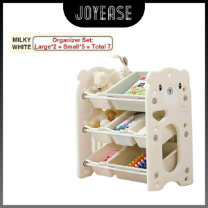 JOYEASE 3 Layers 7 Organizer Cute Bear Design Kids Storage Cabinet Children Book Toy Utility Bookshelf Storage Rack (66cm x 66cm x 33cm)