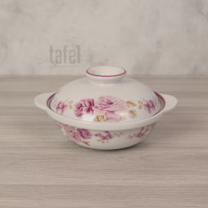 Mangkok Saji Keramik dan tutup Pink Rossie 16 cm