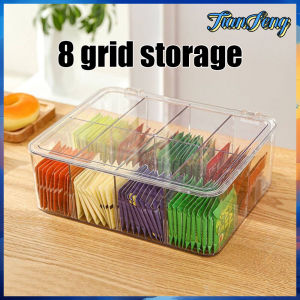 8 grids Acrylic Tea Container Storage Used in Kitchen Cabinet and Pantry Holder for Tea Bags Packets Small Items BPA free Clear