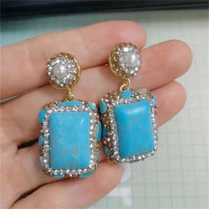Vintage Blue Turquoise Crystal Natural Baroque Freshwater Pearl Earrings Sudan Quartz Golden Rhinestone Jewelry for Women Party H260610