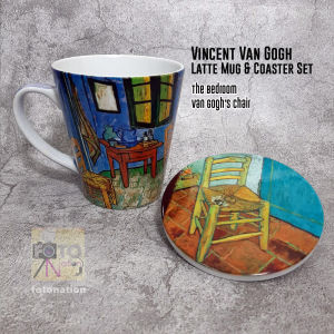 Latte Mug 12 oz and Ceramic Coaster Set. Vincent Van Gogh Art Series: The Bedroom The Chair