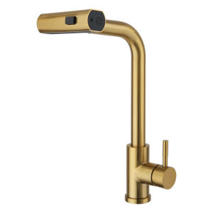 Baokemo Waterfall kitchen faucet with pull-down spray Modern stainless steel kitchen sink faucet 3 modes rotary switch spray single handle golden sink faucet