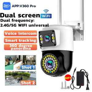 🔥HOT SALE🔥2.4G/5G Dual Lens CCTV Camera FHD 8MP 1080P Ultra HD watch 2 areas 24-Hour Color Image CCTV 360 wifi Mobile Viewing With Mic Talking Speakers Outdoor IP66 waterproof WiFi Camera Motion Detection Police Light Alarm