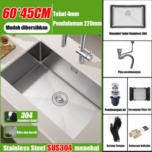 SUS 304 Kitchen Sink Stainless steel Wastafel Cuci Piring Stainless Bak Cuci Piring Sink Cuci Piring Paket Lengkap Kitchen Sink Tarik
