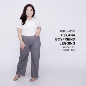 Putri Nasya Celana Kerja Kantor Boyfriend Karet Jumbo Wanita / Celana Wanita Super Big Size / Celana Bahan Formal Seragam Wanita Big / Celana Karet Kekinian Model Terbaru Trendy
